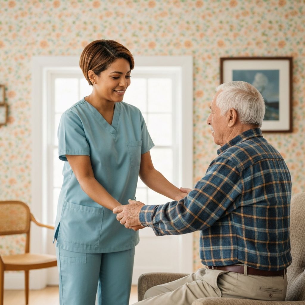 Caregiver assisting an elderly person at home